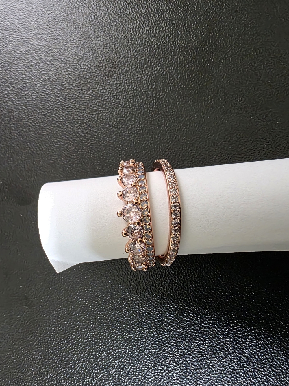 Rose Gold Cubic Zirconia Halo and Pavé Stacking Ring - Size 7